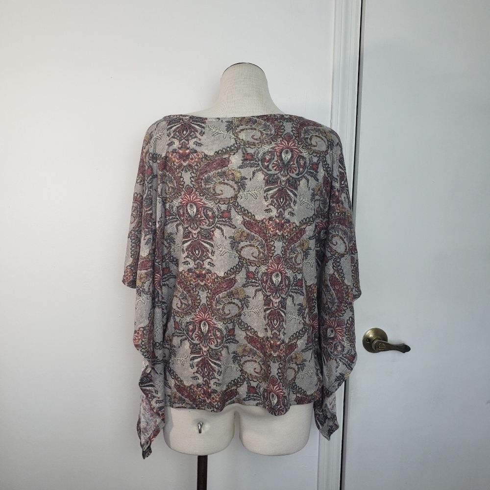 Kori America Over Size Dolman Leather Tie Paisley Feather Women's Top Size S NWT - Picture 2 of 7